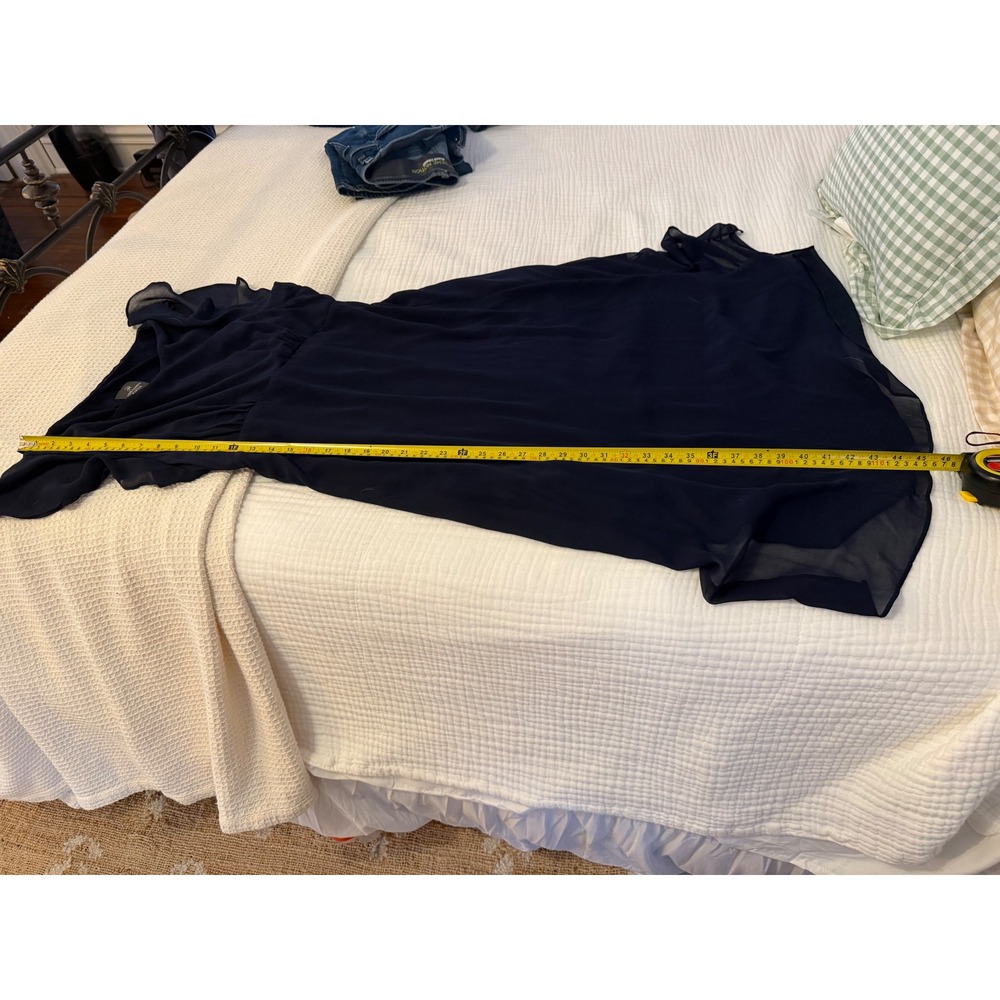 Adrianna Papell Navy Blue Flutter Sleeve Empire Waist Chiffon Midi Dress Size 10 - Picture 9 of 11